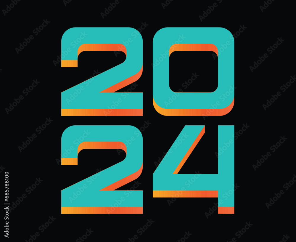 2024 Happy New Year Abstract Cyan And Orange Graphic Design Vector Logo Symbol Illustration With Black Background 2024 Happy New Year Abstract Cyan And Orange Graphic Design Vector Logo Symbol Illustration With Black Background
