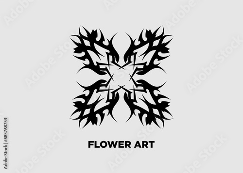 Vector illustration of symmetrical black floral tribal motif
