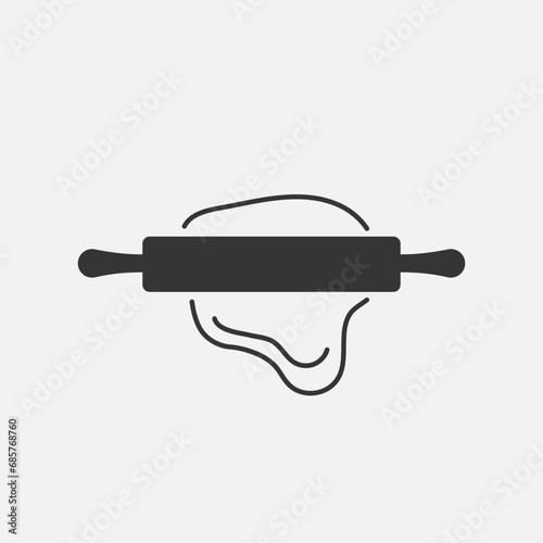 Rolling pin and dough line icon. Cooking bread bakery product. Vector