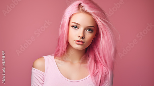 Beautiful girl with pink hair