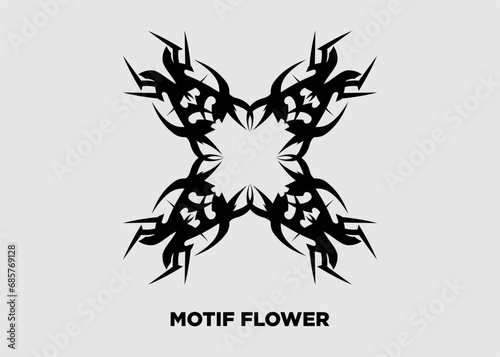 Vector illustration of symmetrical black floral tribal motif