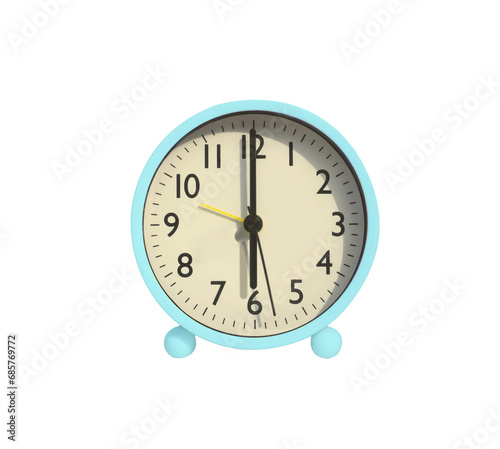 Pastel Round Alarm Clock in 6 o'clock Isolated on transparent background, png file