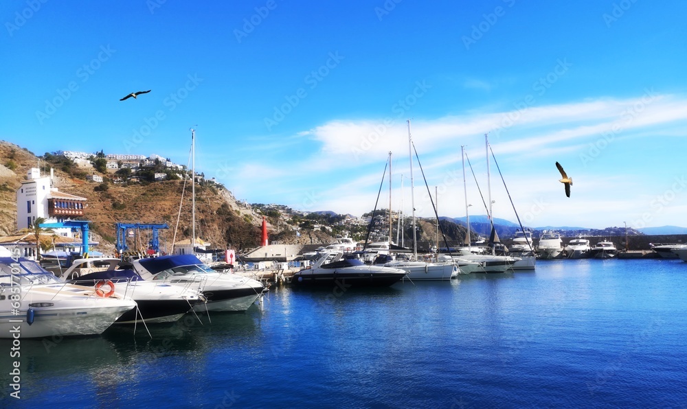 Photo of the Punta de la Mona marina, Almuñecar, Granada coast, Andalusia, Spain, diffuser filter,