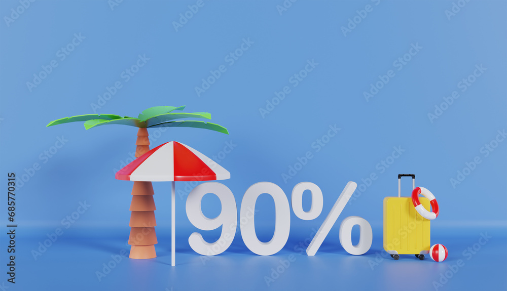 Summer Sale Price 90 Percent Off on Blue Background