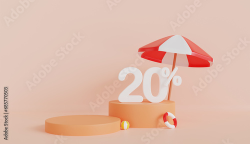 Summer with Umbrella 20 Percent Off on Pastel Color Background