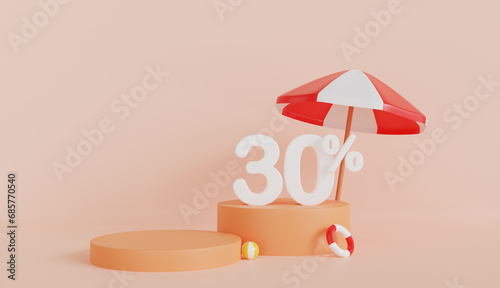 Summer with Umbrella 30 Percent Off on Pastel Color Background