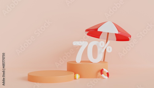 Summer with Umbrella 70 Percent Off on Pastel Color Background