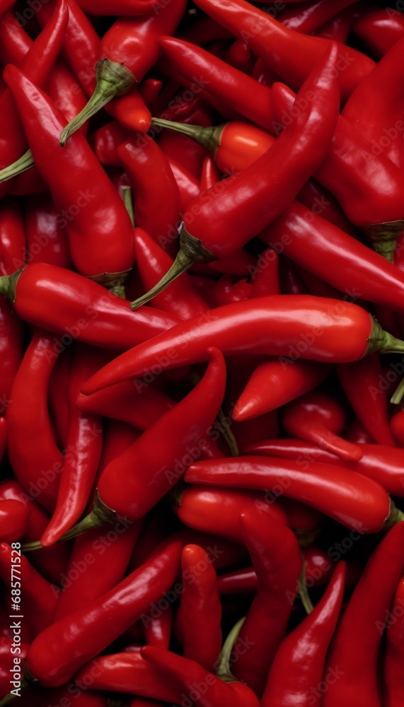 Pile of Unsorted Chili Peppers Background. Vertical orientation