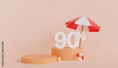 Summer with Umbrella 90 Percent Off on Pastel Color Background