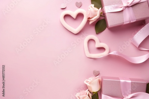 Gift boxes and ribbon on pink background. Gift or present box on pastel pink. For valentines ad © kilimanjaro 
