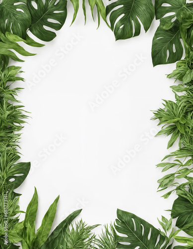 Empty frame background made of jungle leaves