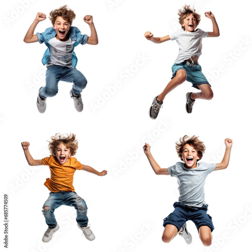 A set of cheerful young boys jumping alone, isolated on a white background Transparent PNG