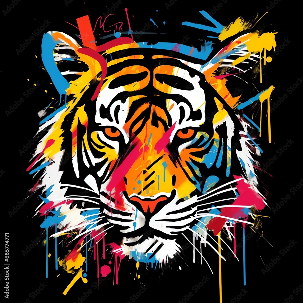 a colorful tiger with black background