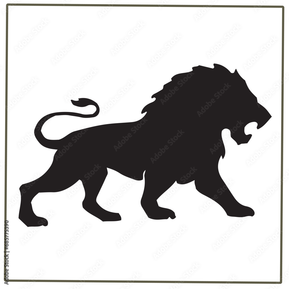 Obraz premium lion black silhouette . Lion isolated on a white background. Walking lion vector .