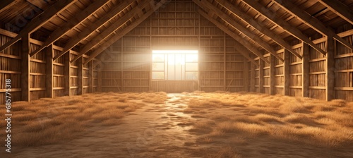 barn with empty wooden planks and hay 
