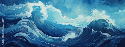 the blue water mixed with blue swirls look like waves,  digital painting