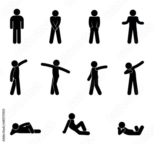 stick figure human silhouette, man icon, people isolated