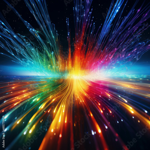 Futuristic optical fiber shines with colorful light  embodying the essence of modern technology. Abstract background perfect for conveying concepts of data transfer and connectivity. ai generative