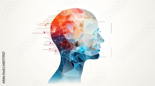 an abstract head silhouette image of human brain, in the style of geometric modernism. Generative AI