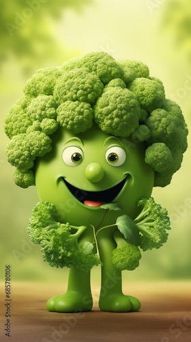 a cartoon broccoli head with a smiling face