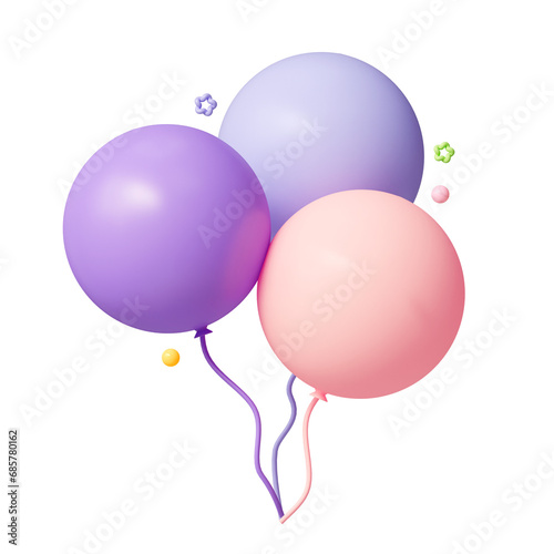 Three balloons for celebrating the birth of a child, Christmas and a sale. 3d rendering 