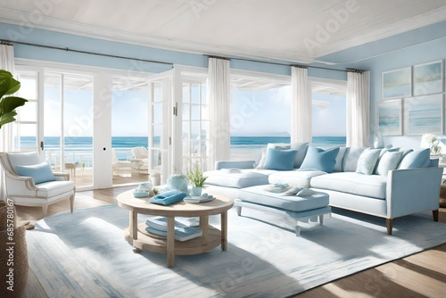 The room captures the essence of a beachside retreat  with light colors promoting a sense of openness.