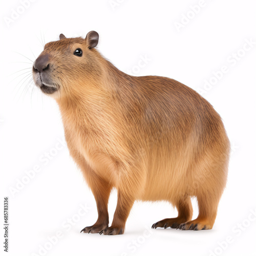 A capybara is alone on a milky surface.