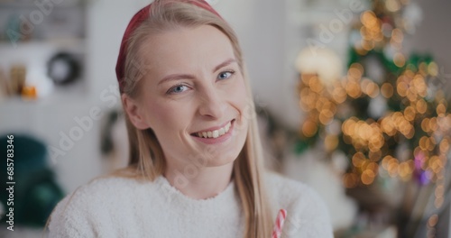 Smiling Woman At Christmas At Home Portrait