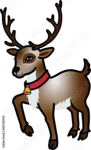 Fototapeta Naklejka Na Ścianę i Meble -  cartoon short horn reindeer with bell on neck lifting right leg