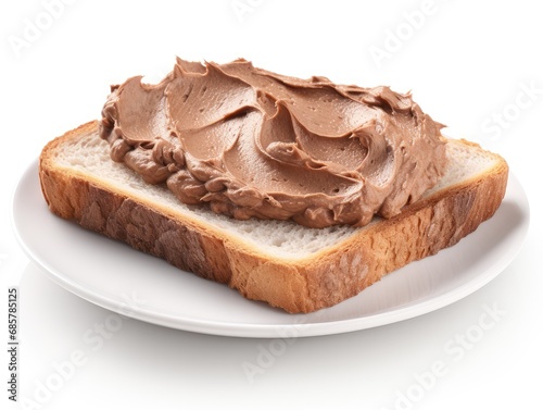 Chocolate Cream Toast Isolated, Hazelnut Cream on Toasted Bread, Cocoa Spread Breakfast