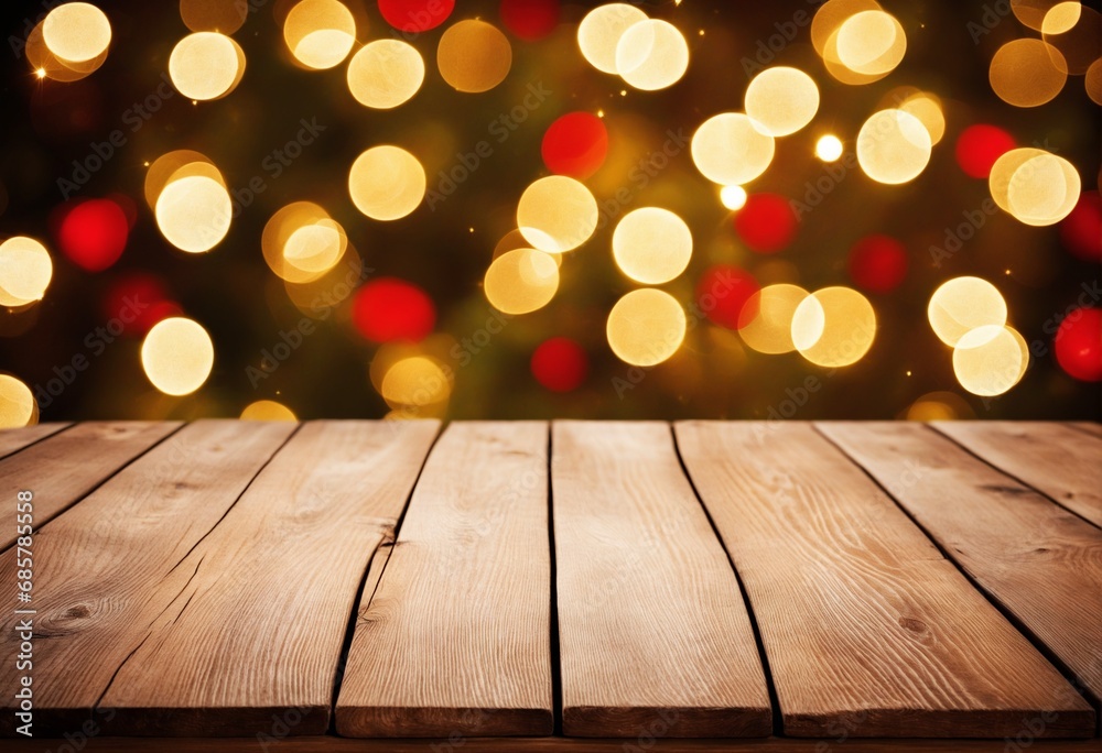 Christmas background with empty wooden table