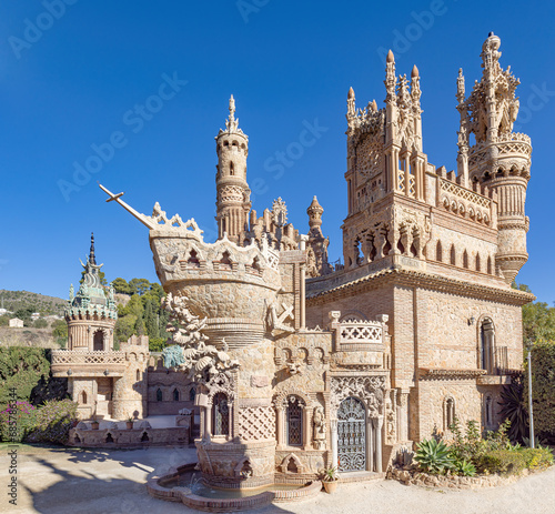 Exterior facade of Castillo de Colomares monument, in the form of a castle, dedicated to the life and adventures of Christopher Columbus in Benalmadena, Andalusia, Spain © Alfredo