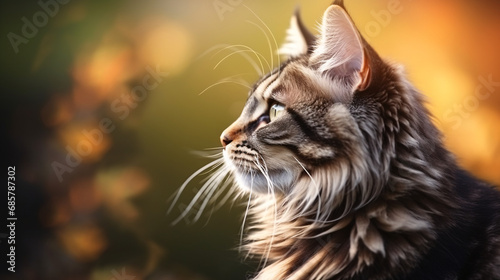Portrait of a maine coon cat on nature background. © Argun Stock Photos
