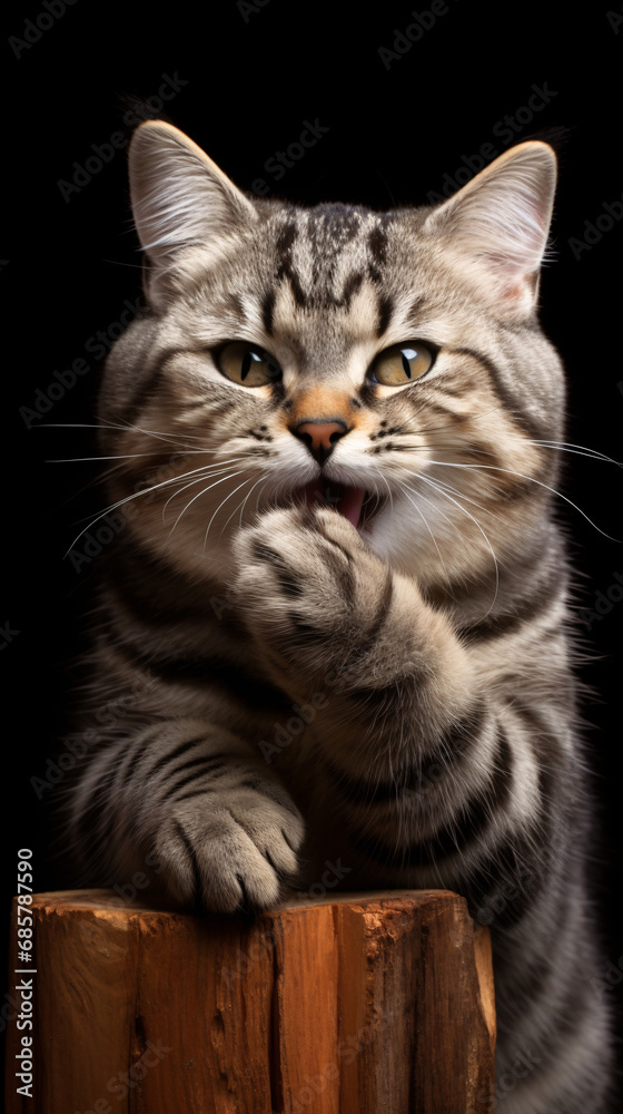 Close-up portrait of a cute tabby cat on a black background Close-up portrait of a cute tabby cat on a black background