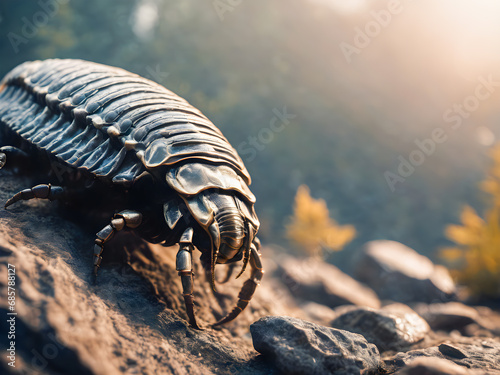 Close-up of a naturally armored insect on the ground. © wannasak