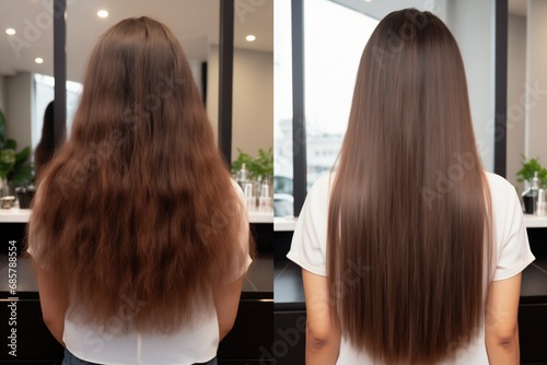 The Transformation Of Healthy Hair Before And After Keratin Straightening Treatment