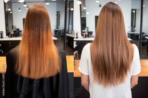 Transformation Of Sick And Cut Hair With Before And After Straightening Treatment: Shifting Hair Color Tones From Warm To Cool