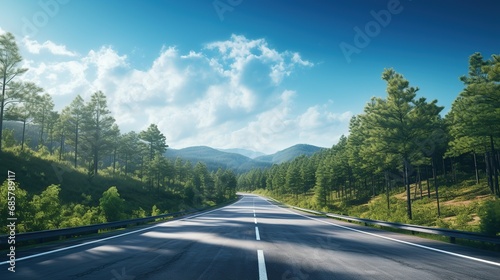 Straight road with green nature background shot photo