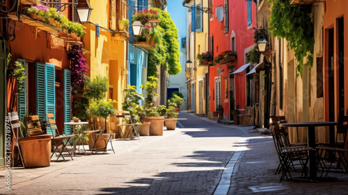Colorful Mediterranean street with terraces © mimadeo