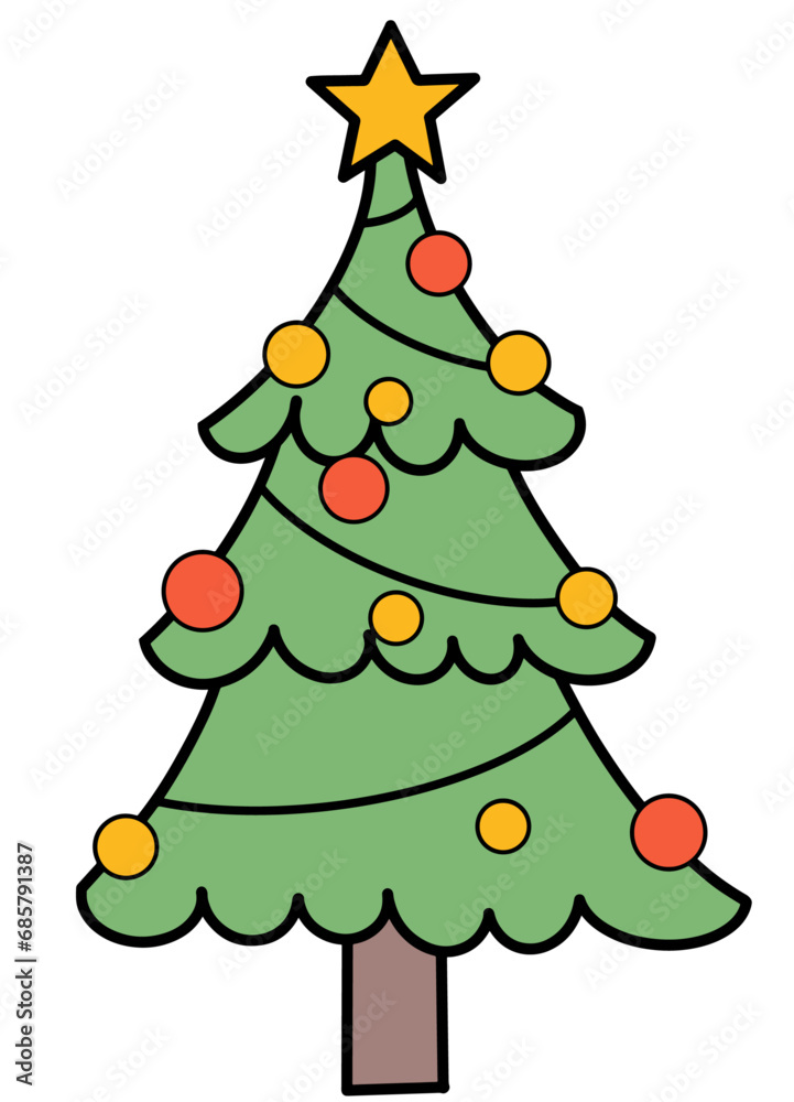 Colorful Christmas tree hand drawn isolated on white background vector illustration Colorful Christmas tree hand drawn isolated on white background vector illustration