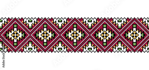 Ukrainian embroidery pattern for textile, fabric, cloth. Vector seamless pattern, print. Ukrainian folk embroidery, ethnic ornament. Pixel art, vyshyvanka, cross stitch