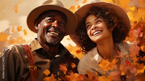 Impressionist Portrait of African American Couple in Autumn Bliss © Artbotics