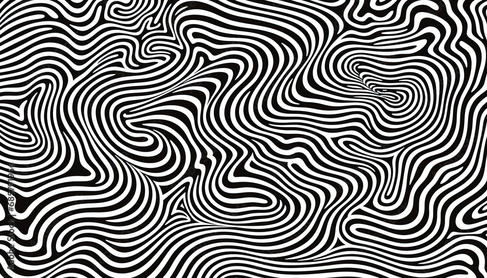 Generative AI, surreal black and white background, abstract optical illusion, trippy psychedelic vintage mid century modern geometric pattern