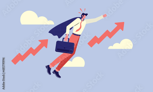 business man flying on a graph