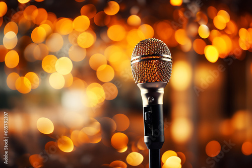 Microphone in party with colorful bokeh background