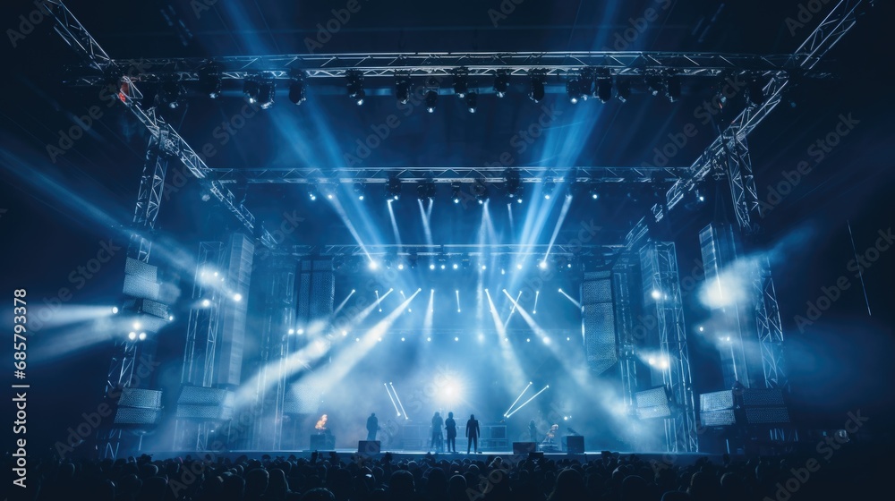 Stage lighting with modular stages for concerts festival music - obrazy, fototapety, plakaty 