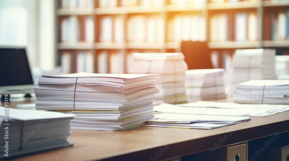 Stacked sheets of paper on office desk, Stack of business paper Stacked sheets of paper on office desk, Stack of business paper