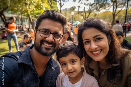 indian families enjoy day outdoors at a city park with a picnic