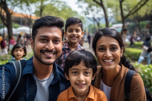 indian families enjoy day outdoors at a city park with a picnic