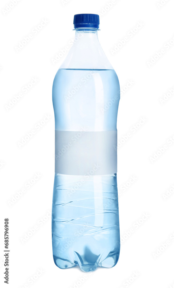 One plastic bottle with fresh water isolated on white One plastic bottle with fresh water isolated on white